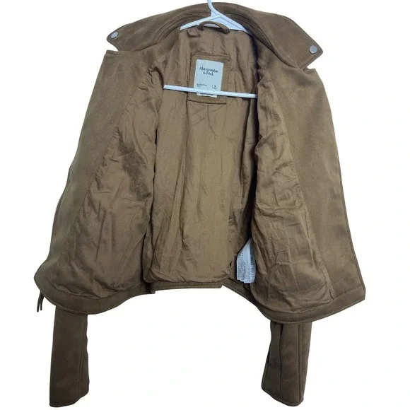 Abercrombie & Fitch Women Faux Suede  Zip Moto Biker Jacket Tan Brown M Edgy Chi - Picture 8 of 11